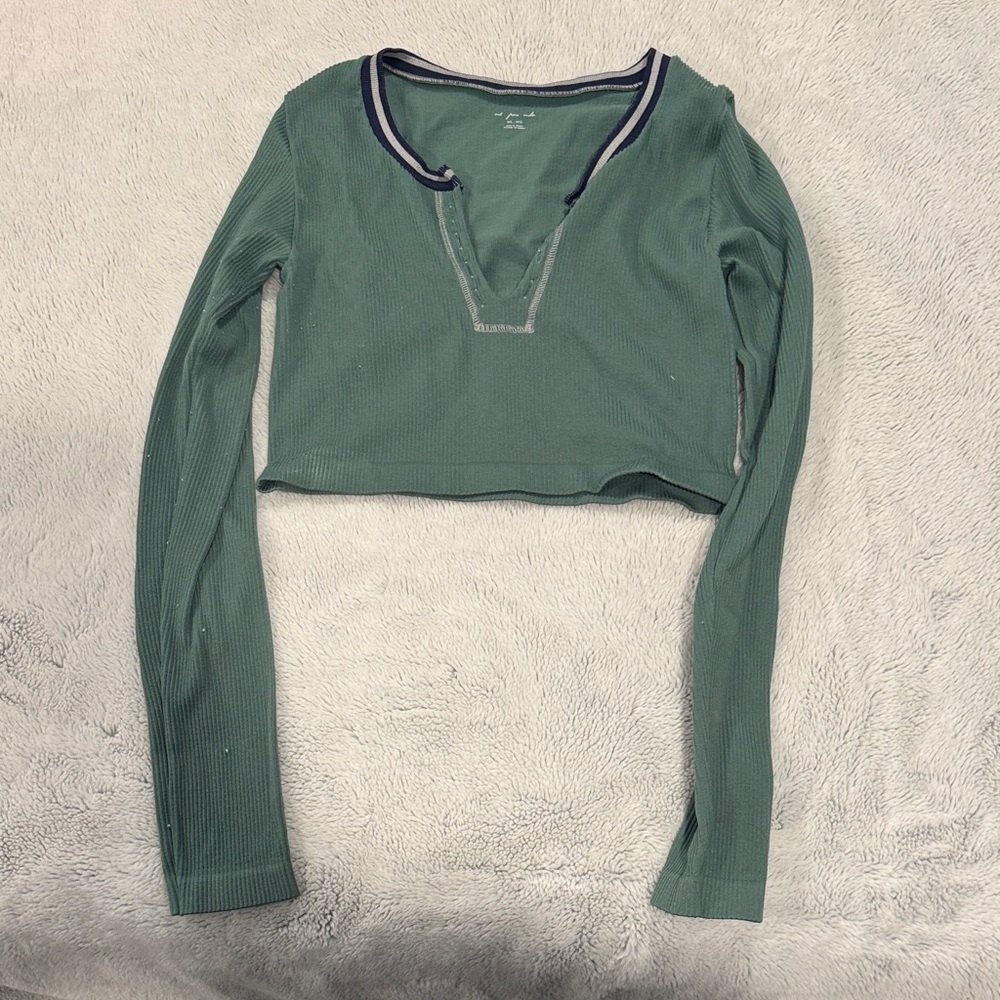 Urban Outfitters Teal Long Sleeve Crop Top